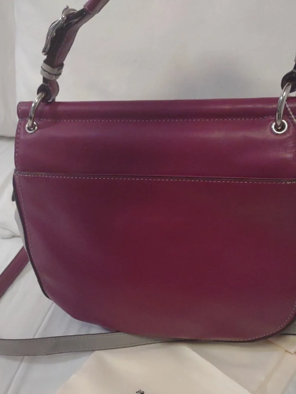 COACH Plum Leather Satchel with Contrast Trim and Tassel